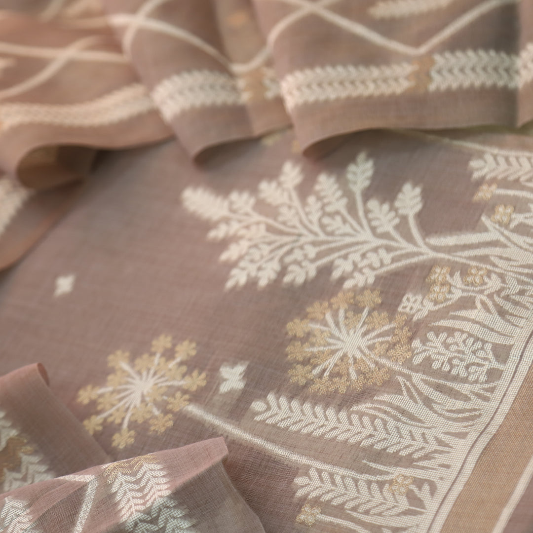 Naari Tan Brown with Zari and Weaved Jamdani Suit Set