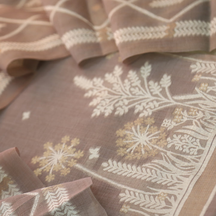 Naari Tan Brown with Zari and Weaved Jamdani Suit Set