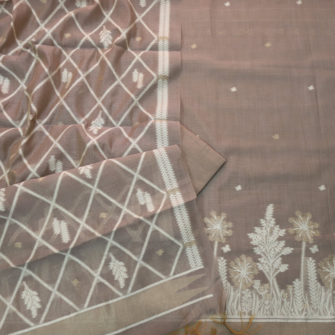 Naari Tan Brown with Zari and Weaved Jamdani Suit Set