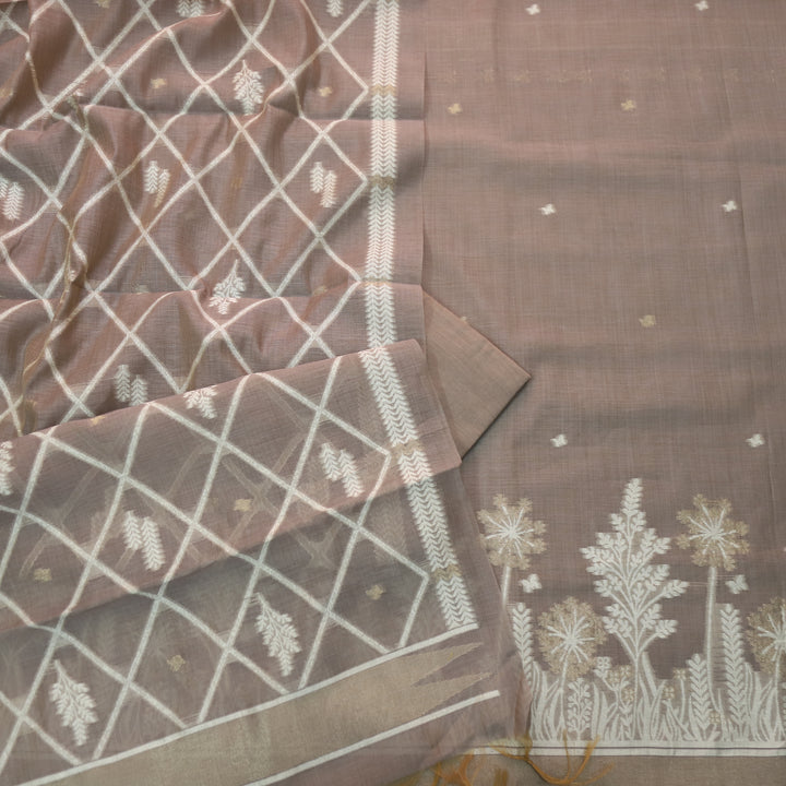Naari Tan Brown with Zari and Weaved Jamdani Suit Set