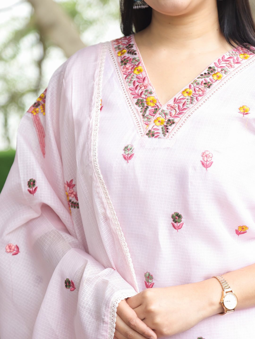 Madhavi LillY Lilac All Over Embroidered Work with V Neck Kota Doriya 3 Piece Set