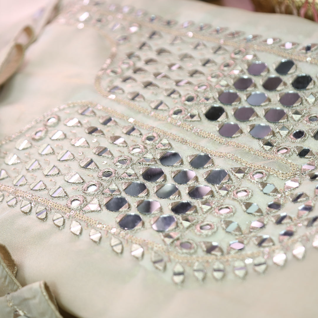 Nandini Creme Beige Zari with Mirror Work Shimmer Tissue Linen Set