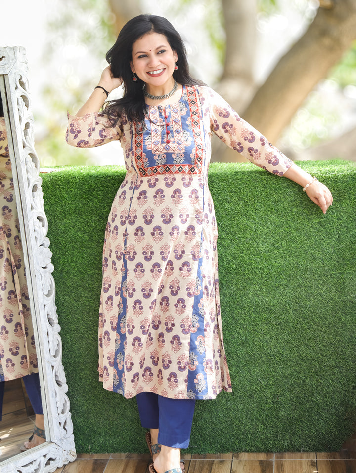 Daisy Skin Beige Kali Style Cotton Kurti