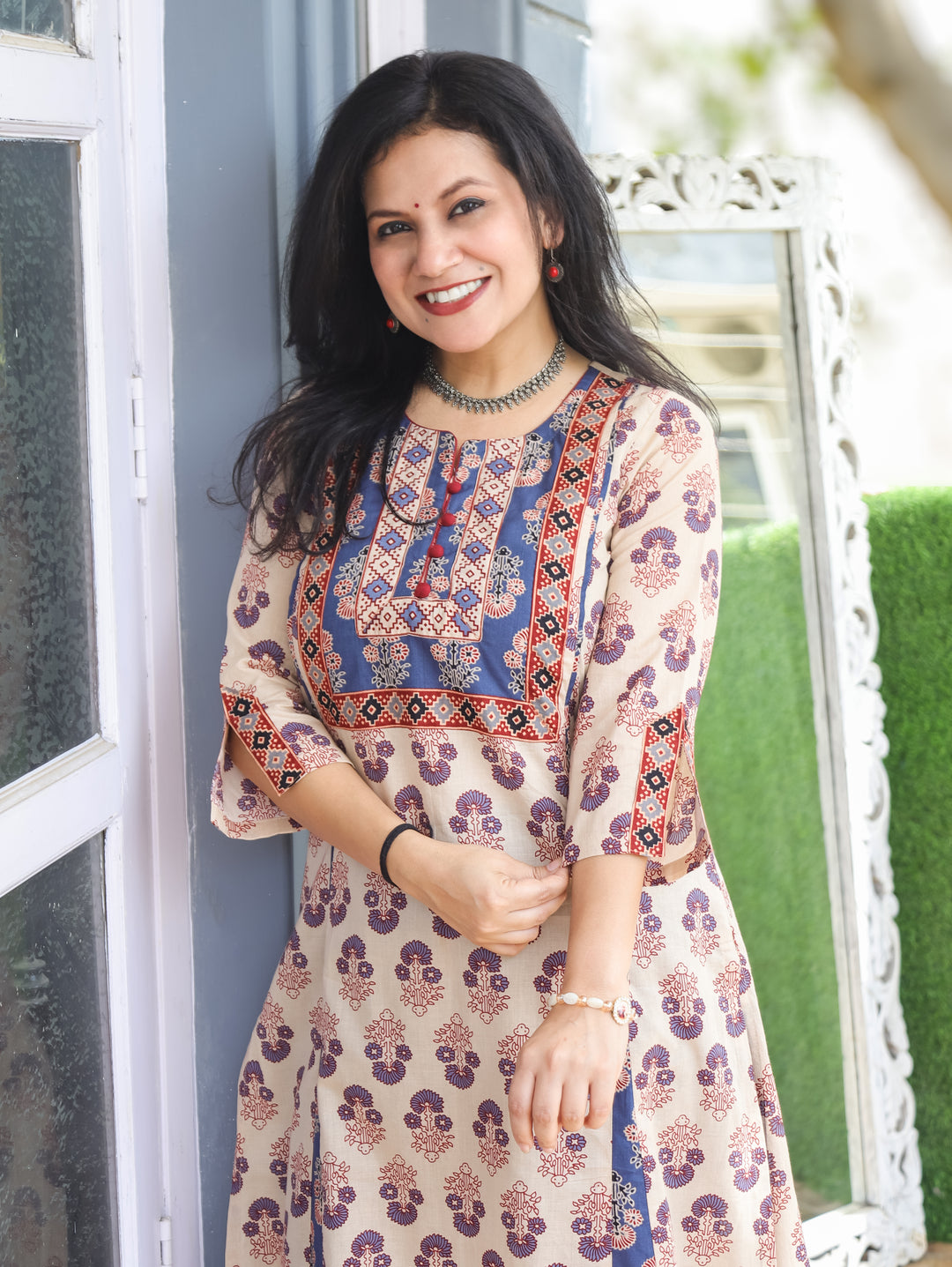 Daisy Skin Beige Kali Style Cotton Kurti