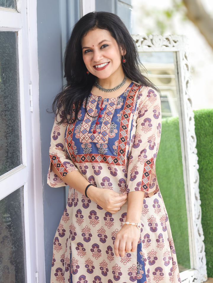 Daisy Skin Beige Kali Style Cotton Kurti