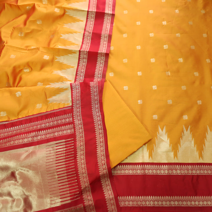 Bhanushi Tiger Orange Brocade Woven Hem Banarasi Silk Set