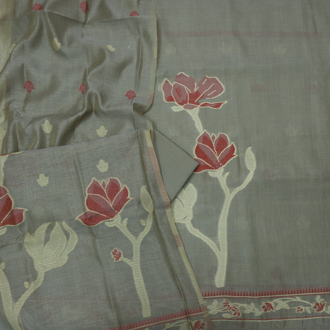 Raina Tan Latte Authentic Jamdani Weaved Top and Dupatta Set