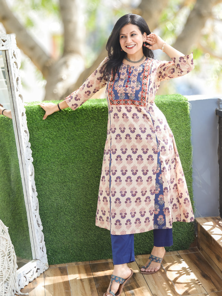 Daisy Skin Beige Kali Style Cotton Kurti