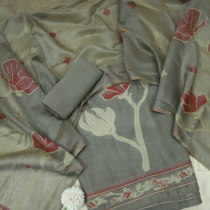Raina Tan Latte Authentic Jamdani Weaved Top and Dupatta Set