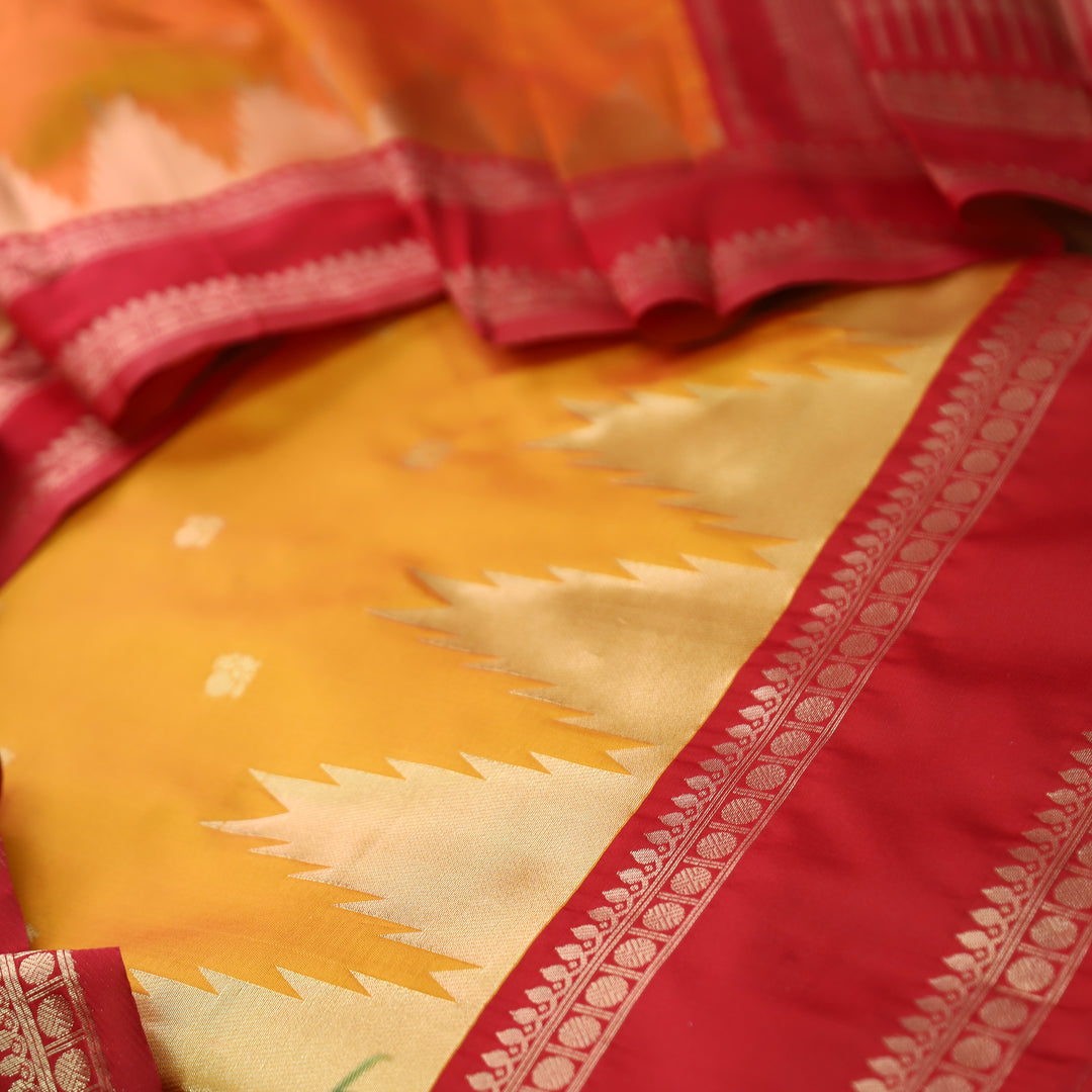 Bhanushi Tiger Orange Brocade Woven Hem Banarasi Silk Set