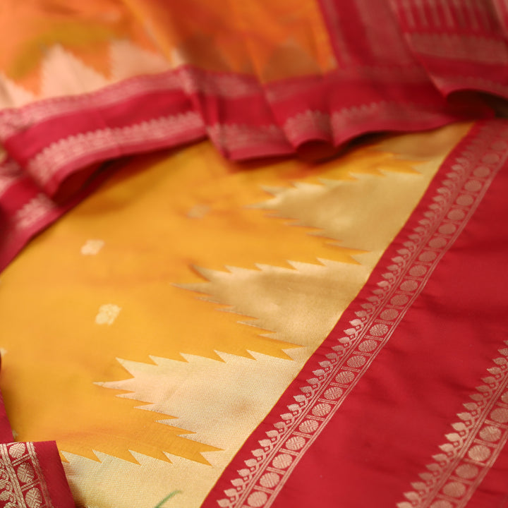 Bhanushi Tiger Orange Brocade Woven Hem Banarasi Silk Set