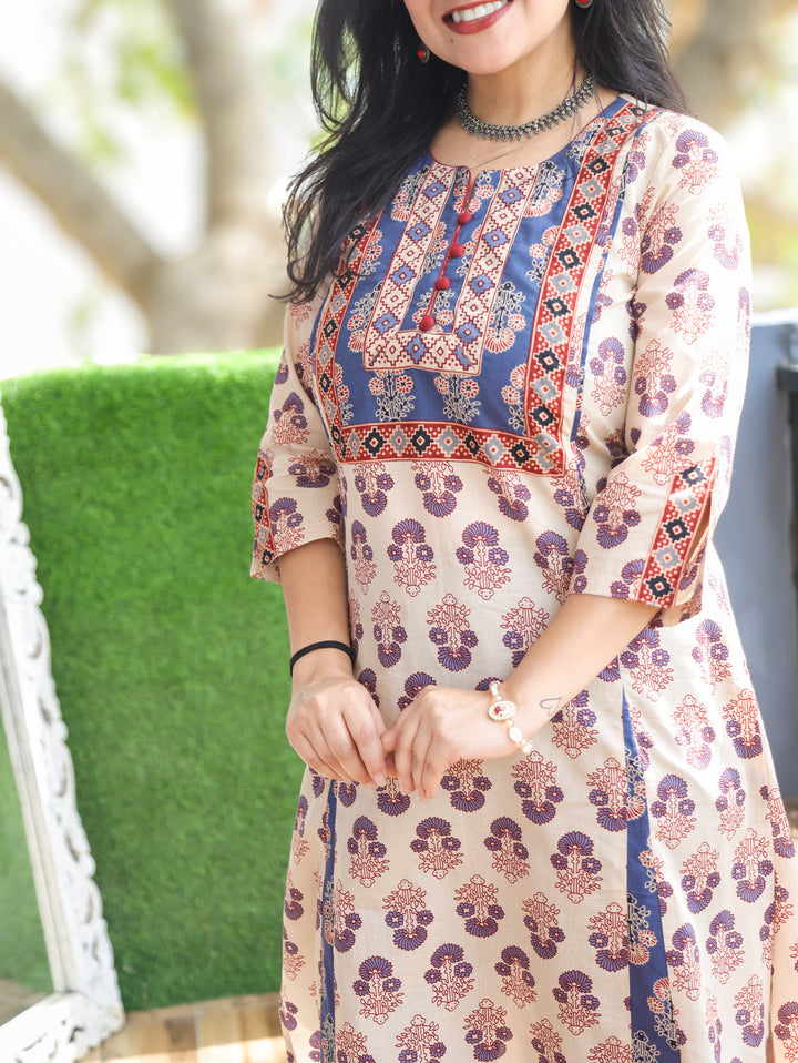 Daisy Skin Beige Kali Style Cotton Kurti