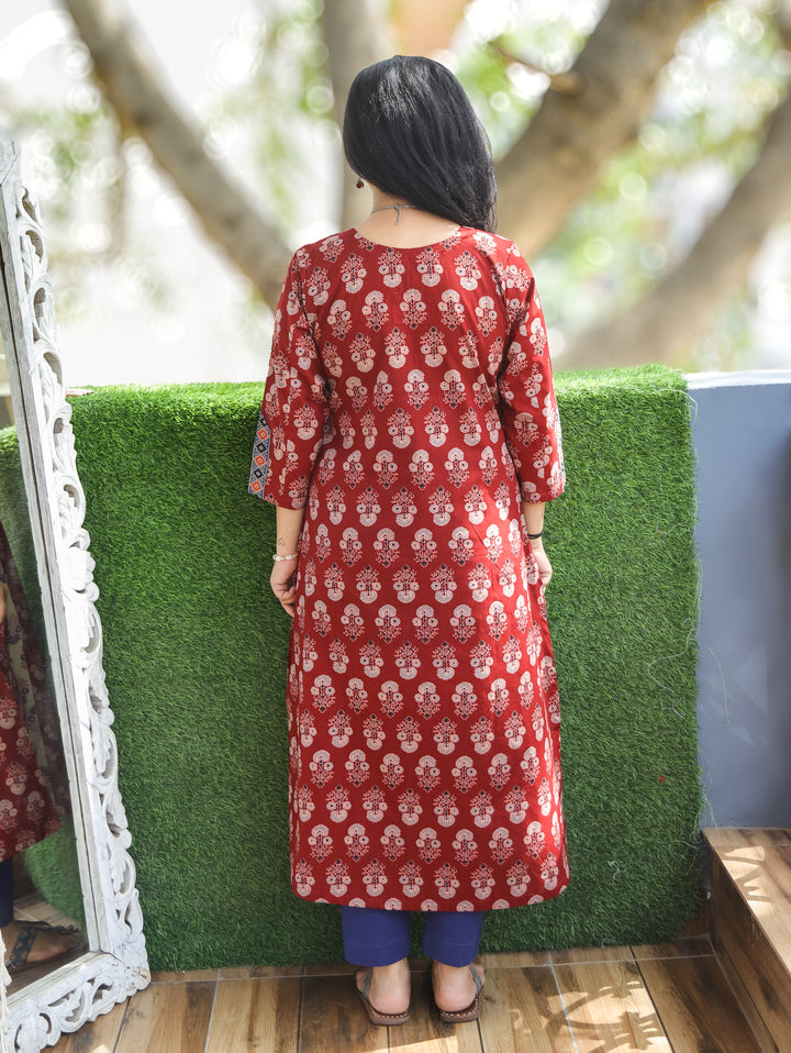Daisy Maroon Red Kali Style Cotton Kurti