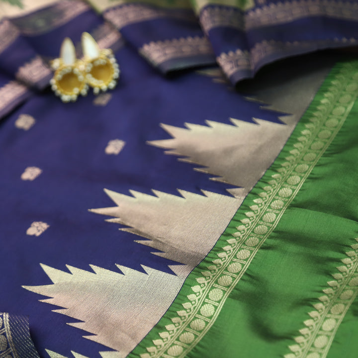 Bhanushi Royal Blue Brocade Woven Hem Banarasi Silk Set