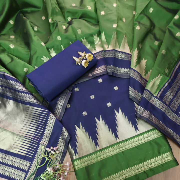 Bhanushi Royal Blue Brocade Woven Hem Banarasi Silk Set
