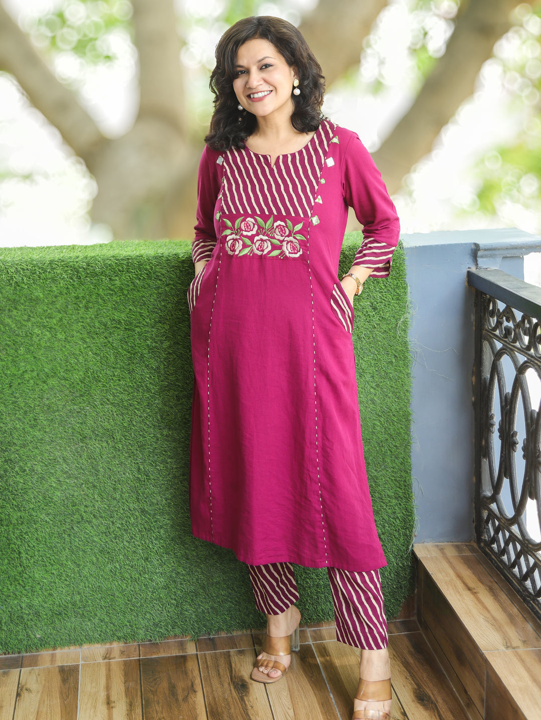 Ruhani Purple Embroidered Panel Style Cotton 2 Piece Set