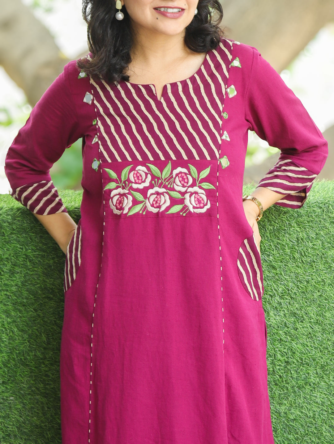 Ruhani Purple Embroidered Panel Style Cotton 2 Piece Set