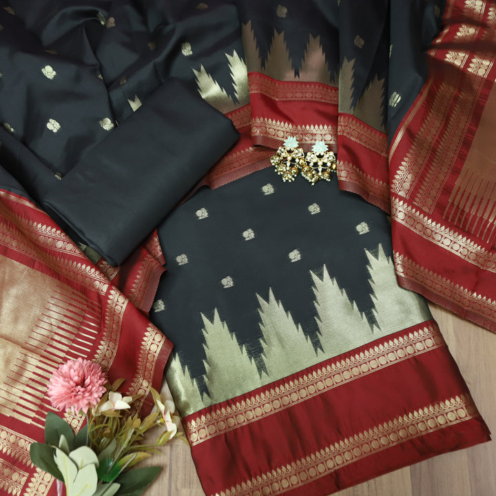 Bhanushi Shihayi Black Brocade Woven Hem Banarasi Silk Set