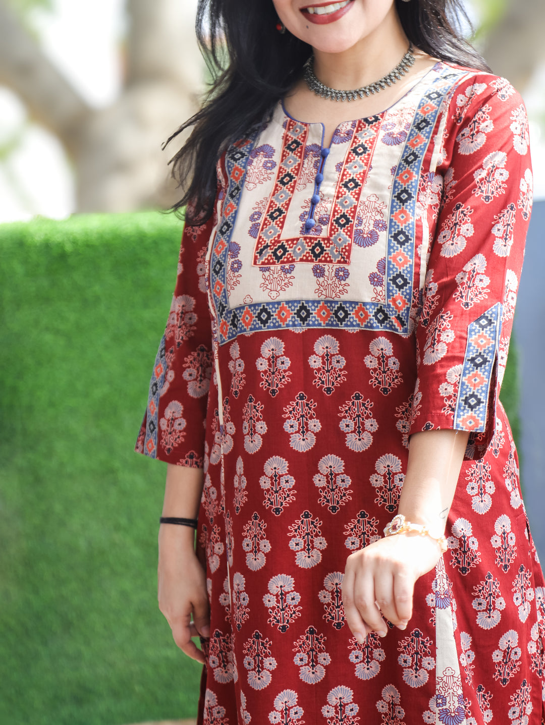 Daisy Maroon Red Kali Style Cotton Kurti