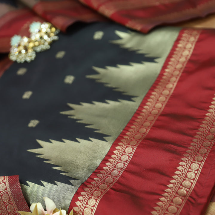 Bhanushi Shihayi Black Brocade Woven Hem Banarasi Silk Set
