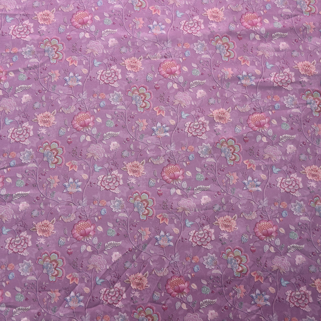 Humsafar Orchid Lavender Floral Printed Premium Semi Pashmina Fabric-2.5 Mtr