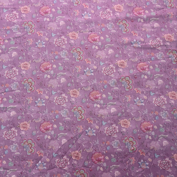 Humsafar Orchid Lavender Floral Printed Premium Semi Pashmina Fabric-2.5 Mtr