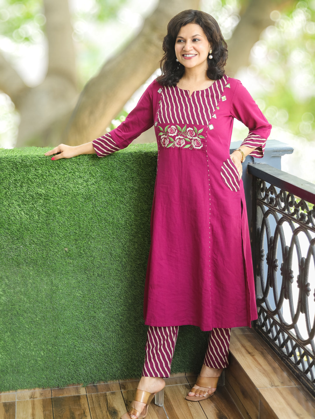 Ruhani Purple Embroidered Panel Style Cotton 2 Piece Set