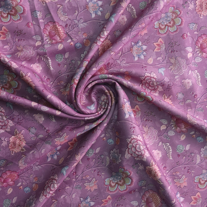 Humsafar Orchid Lavender Floral Printed Premium Semi Pashmina Fabric-2.5 Mtr