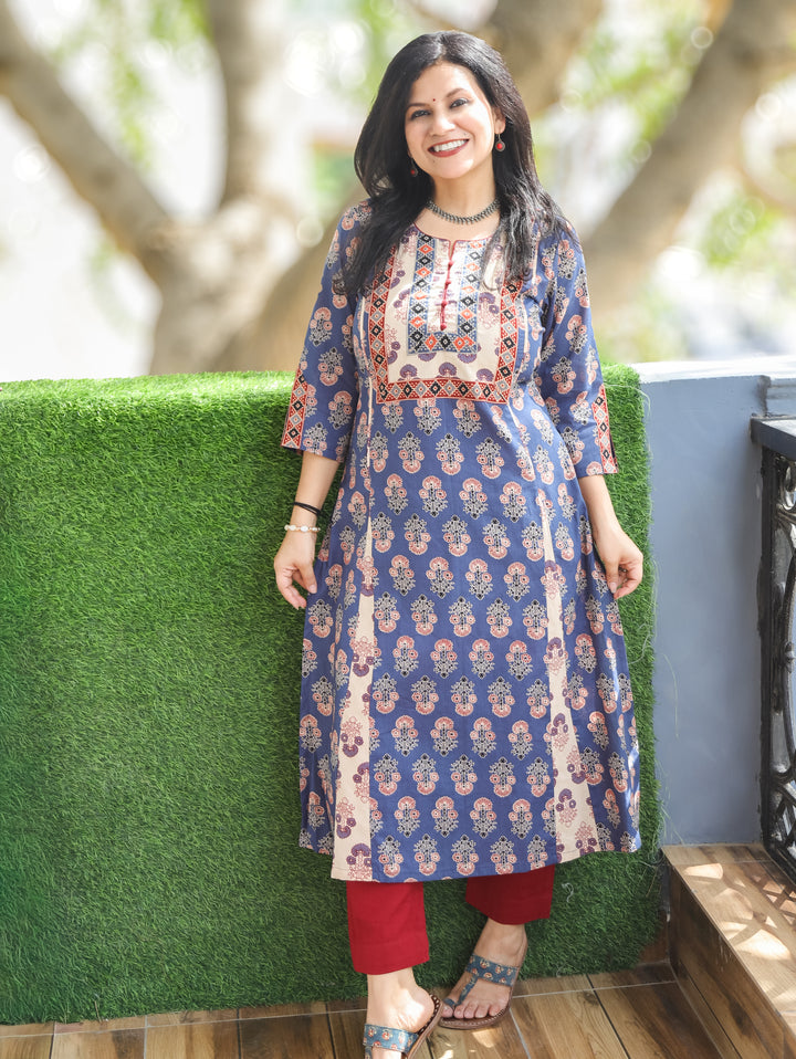 Daisy Denim Blue Kali Style Cotton Kurti