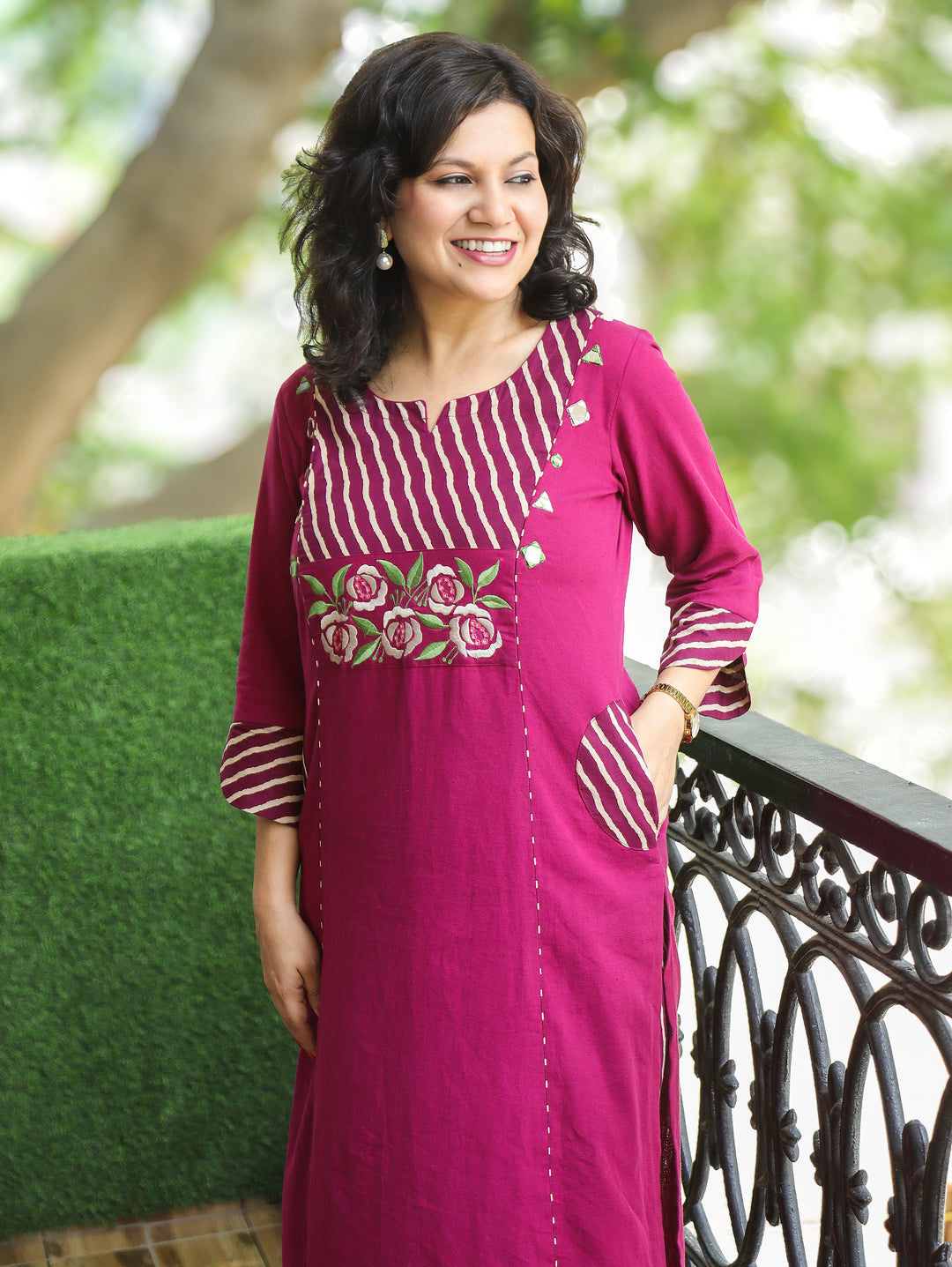 Ruhani Purple Embroidered Panel Style Cotton 2 Piece Set