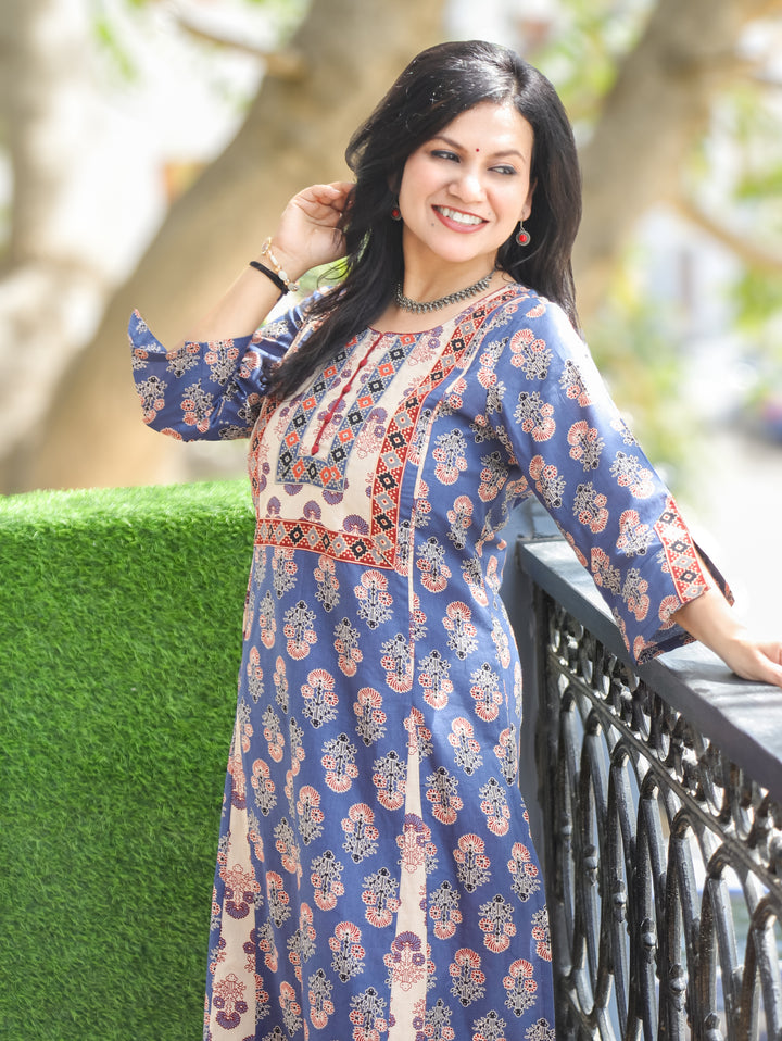 Daisy Denim Blue Kali Style Cotton Kurti