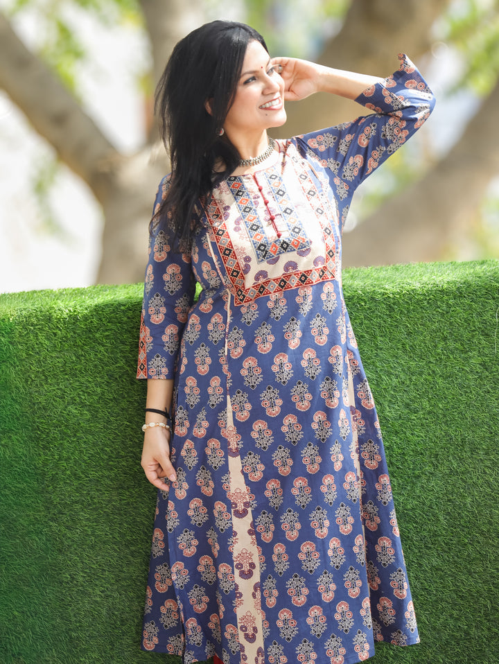 Daisy Denim Blue Kali Style Cotton Kurti
