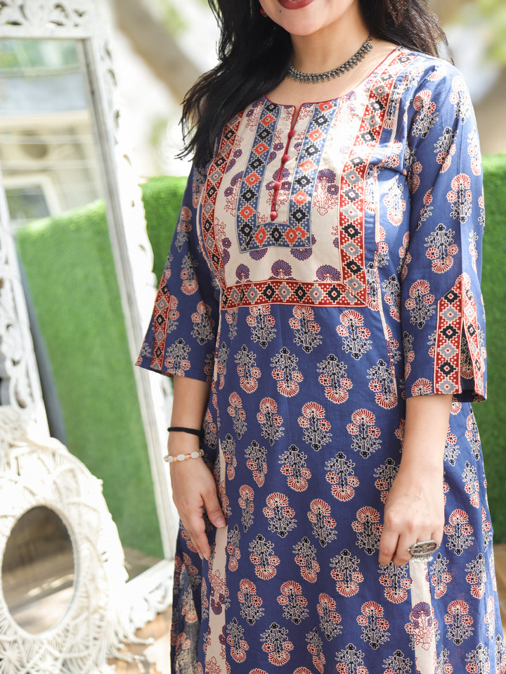 Daisy Denim Blue Kali Style Cotton Kurti