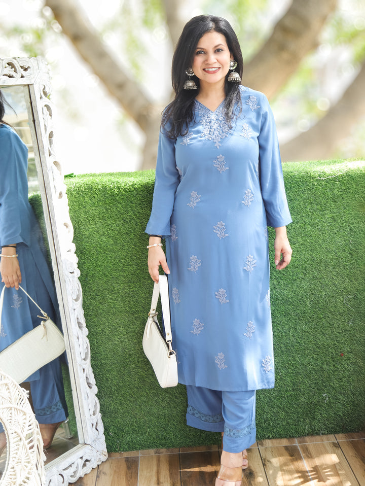 Jenna Sapphire Blue Chikankari Rayon 2 Piece Set