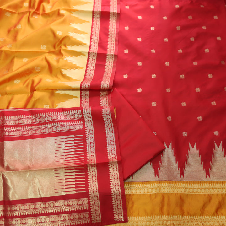Bhanushi Bride Red Brocade Woven Hem Banarasi Silk Set
