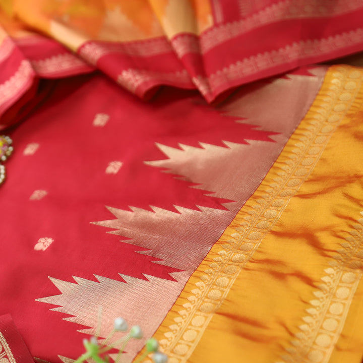 Bhanushi Bride Red Brocade Woven Hem Banarasi Silk Set