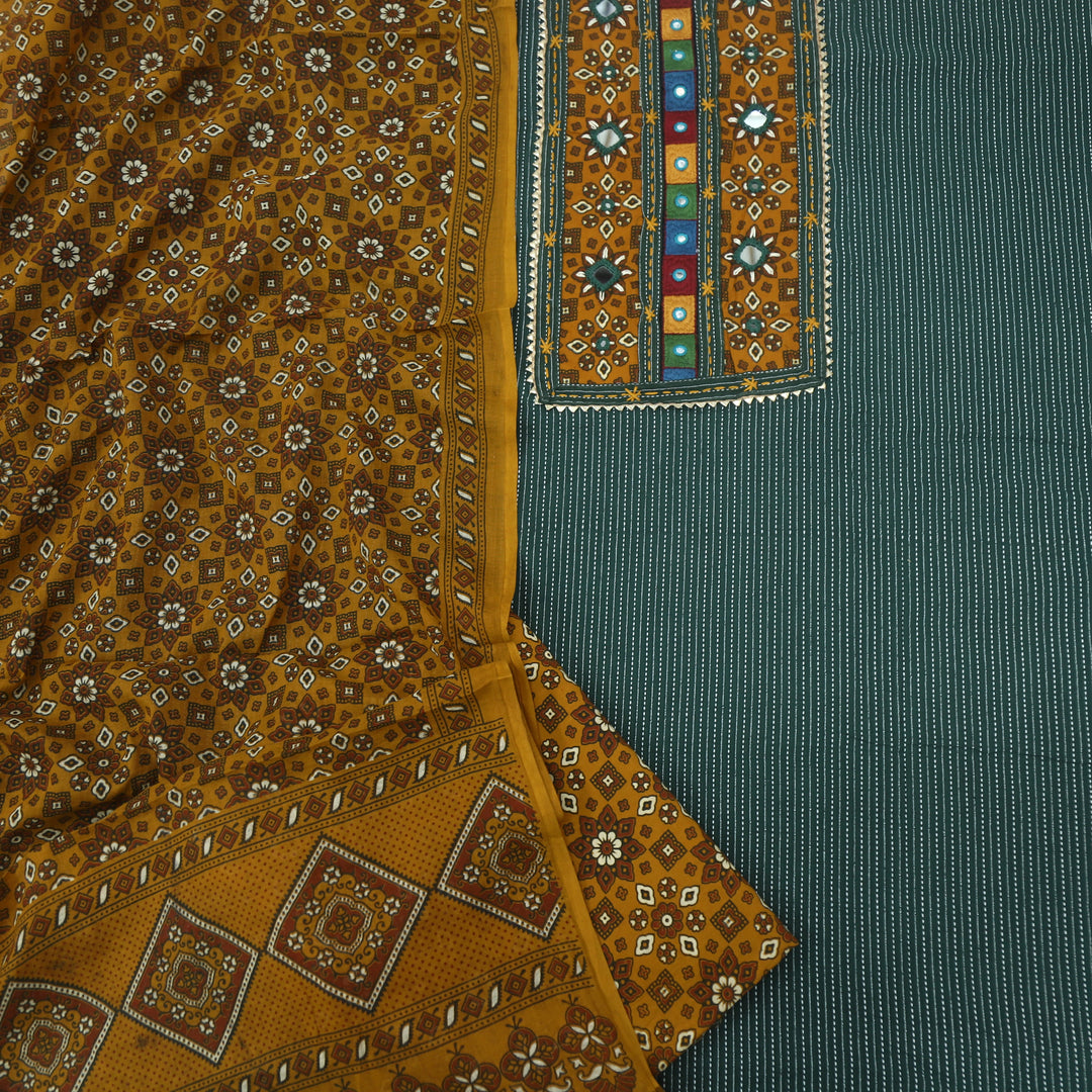 Ruhani Sacramento Green Kantha Work Cotton Top with Printed Dupatta