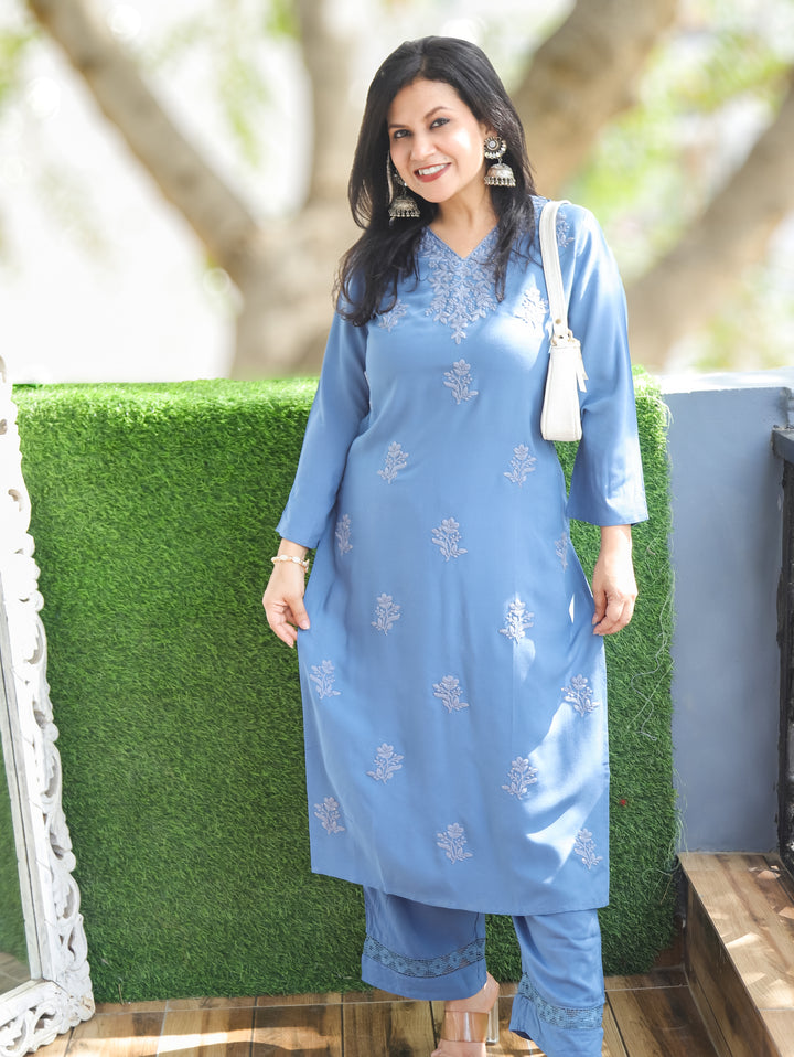 Jenna Sapphire Blue Chikankari Rayon 2 Piece Set