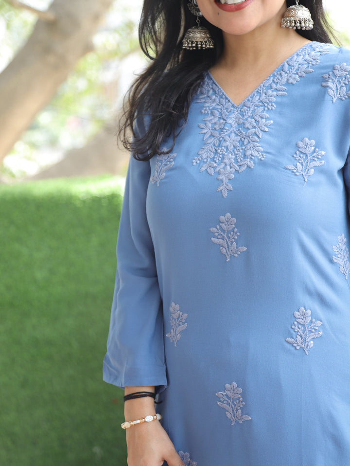 Jenna Sapphire Blue Chikankari Rayon 2 Piece Set