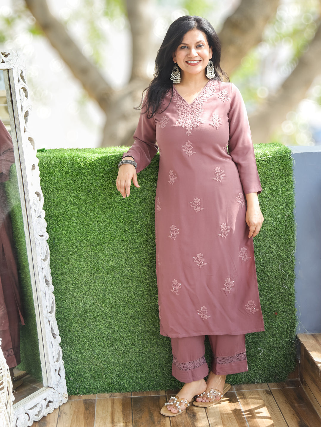 Jenna Toffe Tan Chikankari Rayon 2 Piece Set