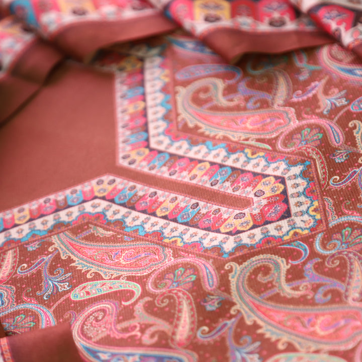 केशवी Burnt Rust All Over Digital Paisely Printed Semi Pashmina Winter Set