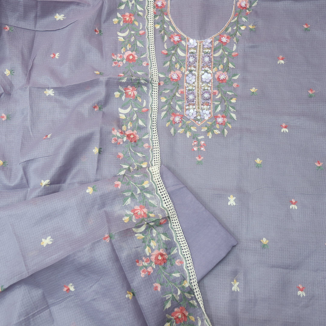 Swamini Slate Grey Aari Thread with Embellish Work Kota Doriya Suit Set