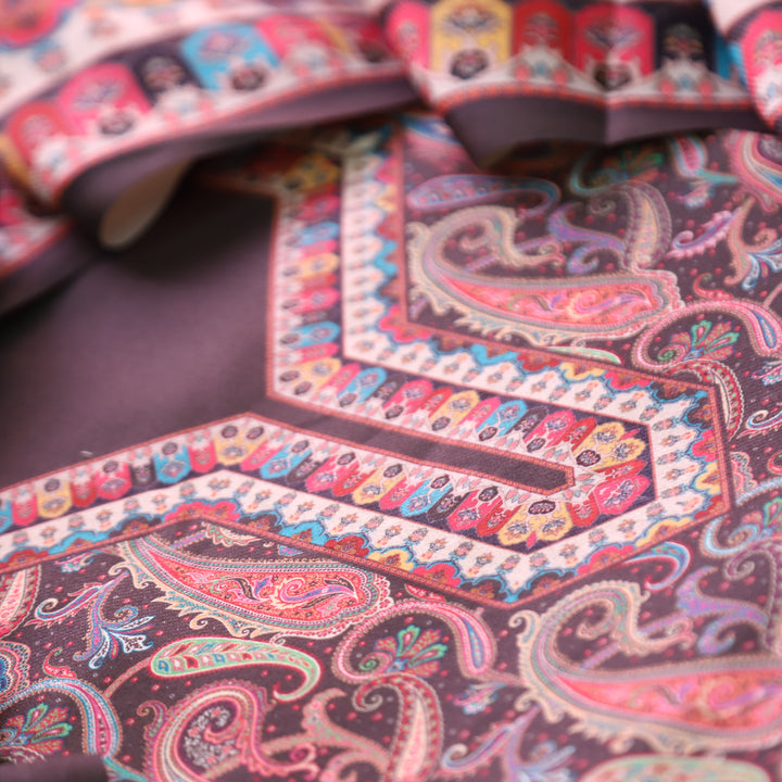 केशवी Shadow Black All Over Digital Paisely Printed Semi Pashmina Winter Set