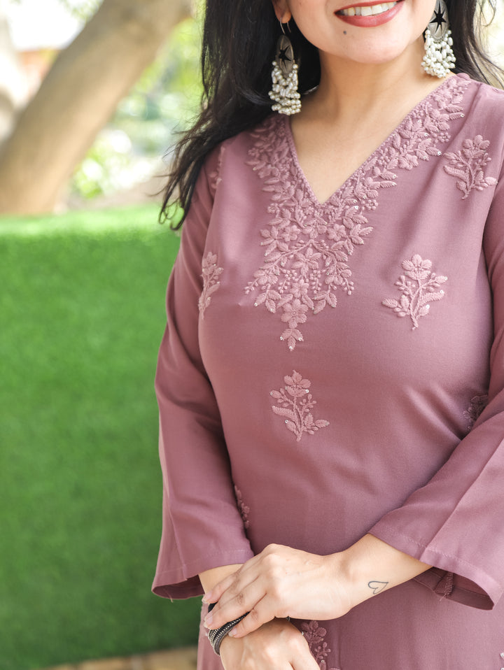 Jenna Toffe Tan Chikankari Rayon 2 Piece Set