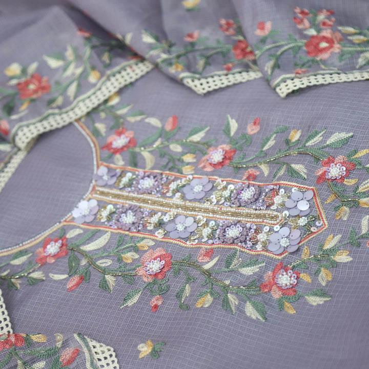 Swamini Slate Grey Aari Thread with Embellish Work Kota Doriya Suit Set