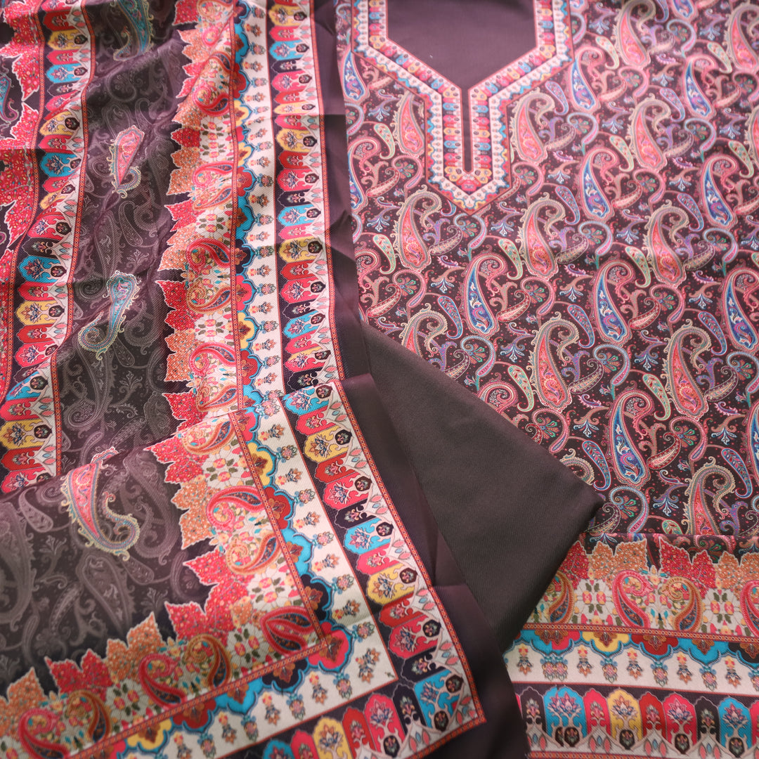 केशवी Shadow Black All Over Digital Paisely Printed Semi Pashmina Winter Set