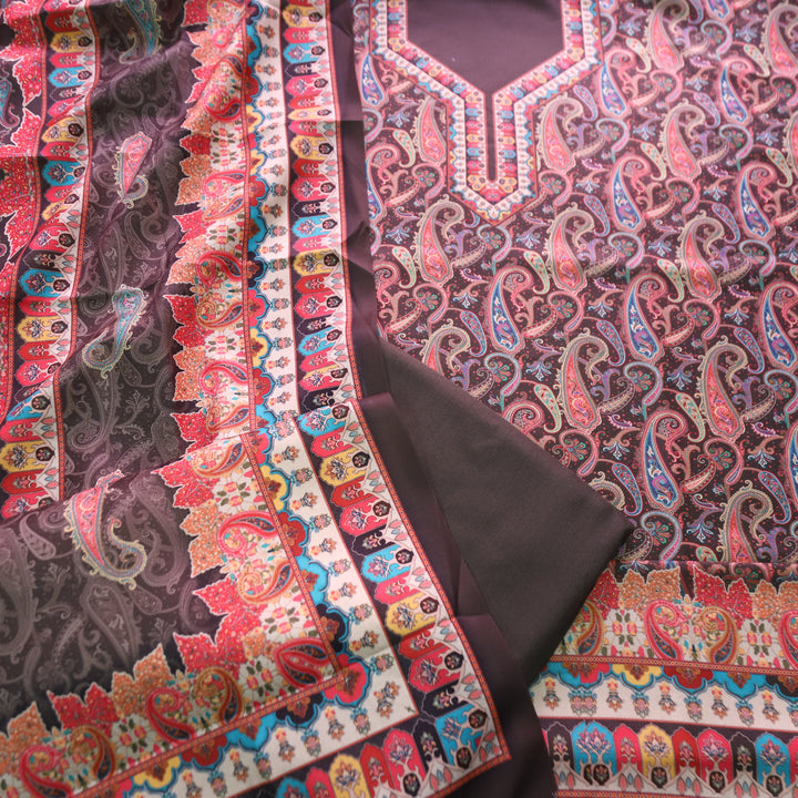 केशवी Shadow Black All Over Digital Paisely Printed Semi Pashmina Winter Set