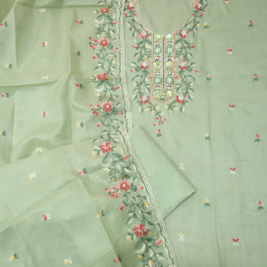 Swamini Fern Green Aari Thread with Embellish Work Kota Doriya Suit Set