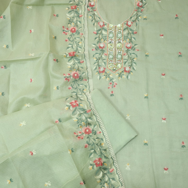 Swamini Fern Green Aari Thread with Embellish Work Kota Doriya Suit Set