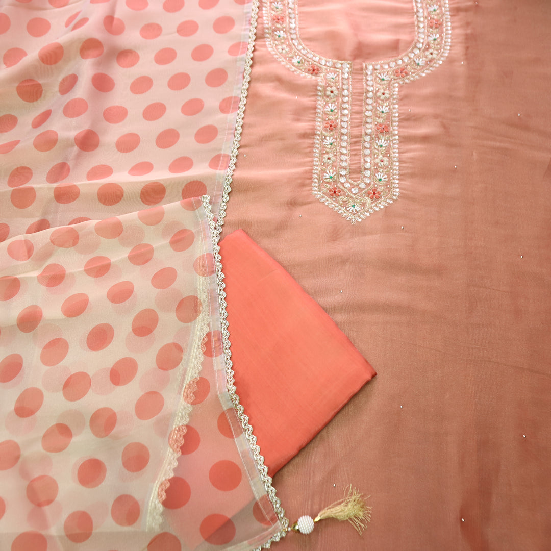 Avinya Chrome Orange Embellished Shimmer Tissue Organza Set